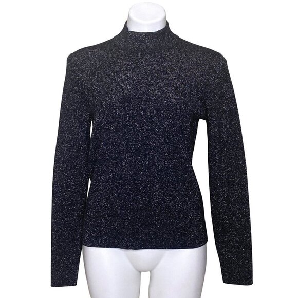 MICHAEL Michael Kors Black Silver Metallic Sweater, Mock Neck Women's Size XL - Picture 1 of 9